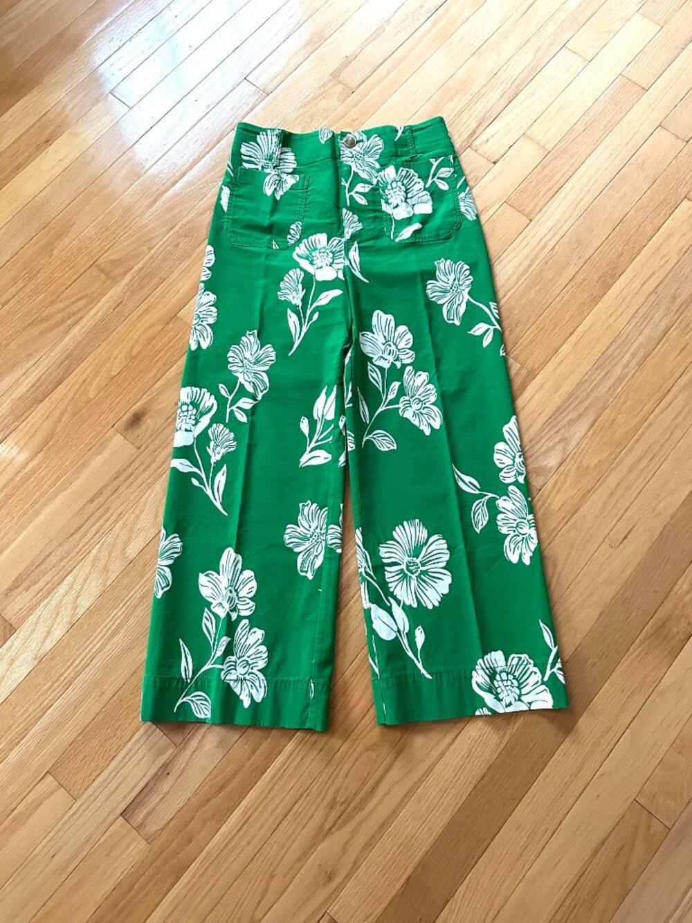 Anthropologie Maeve Colette Crop Wide Leg Pants  - Green Floral -  Size 29 - Picture 5 of 5